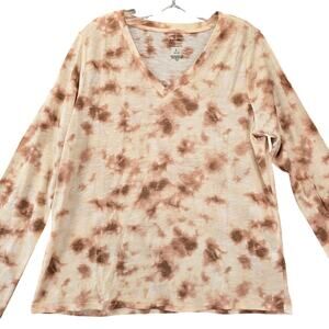 Sonoma Tan Tie Dye Long Sleeves The Everyday Tee Shirt V-Neck Women's Size L Top